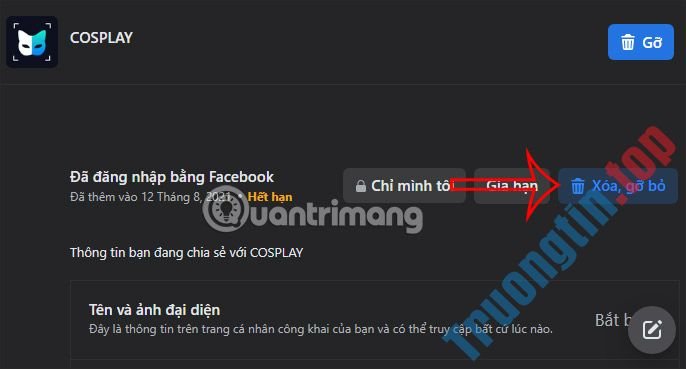 Cách&nbsp;gỡ&nbsp;ứng&nbsp;dụng&nbsp;liên&nbsp;kết&nbsp;với&nbsp;Facebook