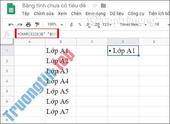 Cách&nbsp;thêm&nbsp;bullet&nbsp;trong&nbsp;Google&nbsp;Sheets