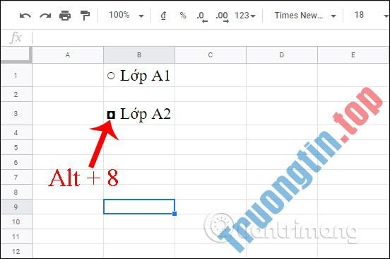 Cách&nbsp;thêm&nbsp;bullet&nbsp;trong&nbsp;Google&nbsp;Sheets