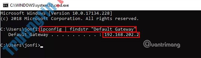 Cách&nbsp;tìm&nbsp;địa&nbsp;chỉ&nbsp;IP&nbsp;cổng&nbsp;mặc&nbsp;định