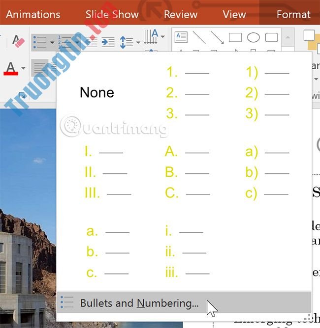 Làm&nbsp;việc&nbsp;với&nbsp;các&nbsp;danh&nbsp;sách&nbsp;trong&nbsp;PowerPoint&nbsp;2016