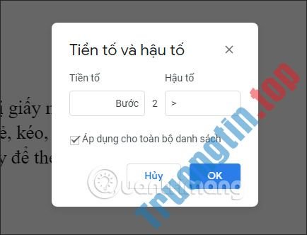 Cách&nbsp;chèn&nbsp;tiền&nbsp;tố&nbsp;và&nbsp;hậu&nbsp;tố&nbsp;vào&nbsp;list&nbsp;Google&nbsp;Docs