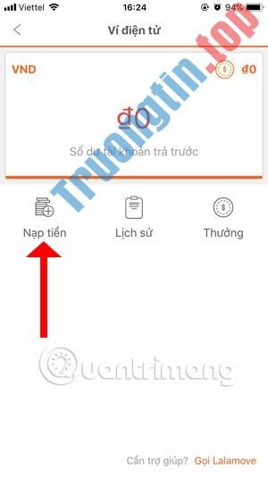 Cách&nbsp;nạp&nbsp;tiền&nbsp;vào&nbsp;Lalamove