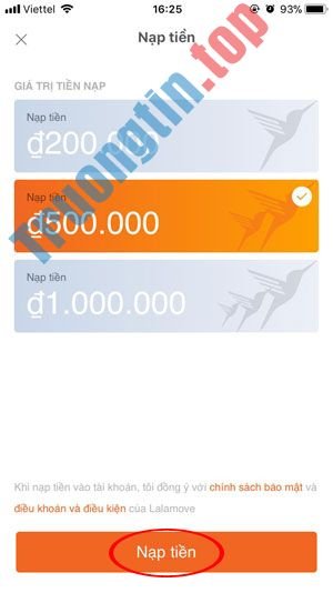 Cách&nbsp;nạp&nbsp;tiền&nbsp;vào&nbsp;Lalamove