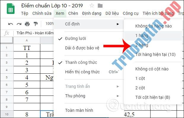 Cách&nbsp;đóng&nbsp;băng,&nbsp;ẩn&nbsp;hàng&nbsp;và&nbsp;cột&nbsp;trong&nbsp;Google&nbsp;Sheets