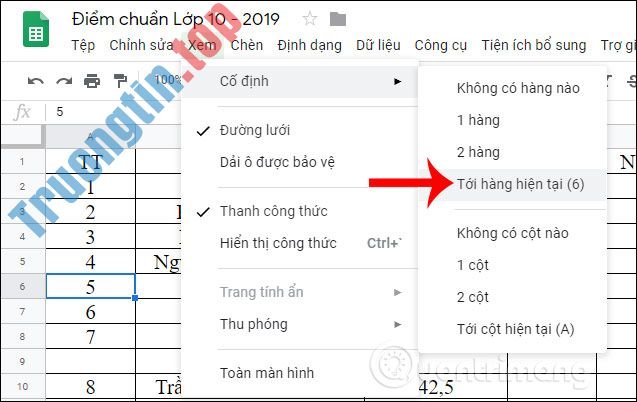 Cách&nbsp;đóng&nbsp;băng,&nbsp;ẩn&nbsp;hàng&nbsp;và&nbsp;cột&nbsp;trong&nbsp;Google&nbsp;Sheets