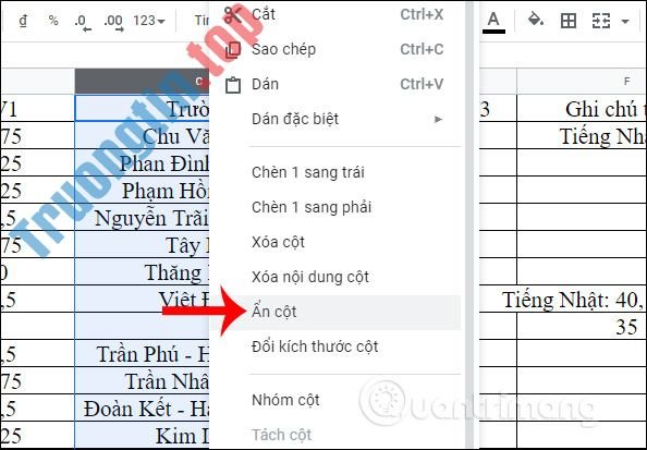 Cách&nbsp;đóng&nbsp;băng,&nbsp;ẩn&nbsp;hàng&nbsp;và&nbsp;cột&nbsp;trong&nbsp;Google&nbsp;Sheets