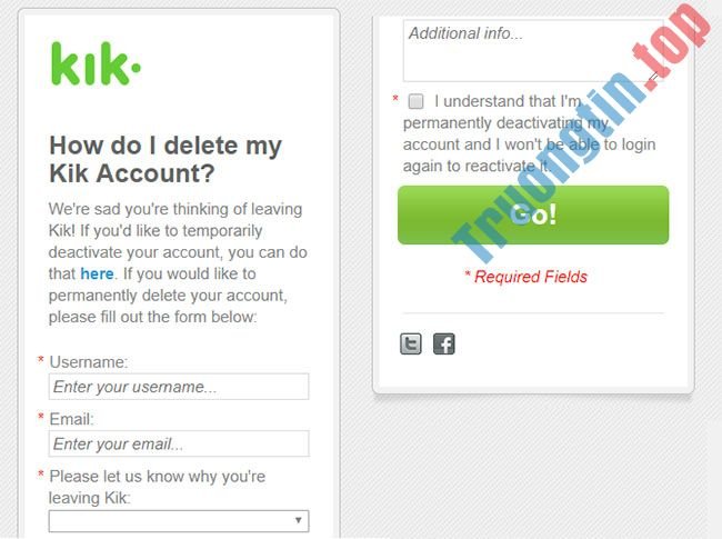 Cách hủy kích hoạt và xóa tài khoản Kik
