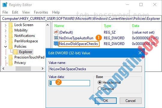 Cách vô hiệu hóa cảnh báo “Low Disk Space” trong Windows 10/8/7
