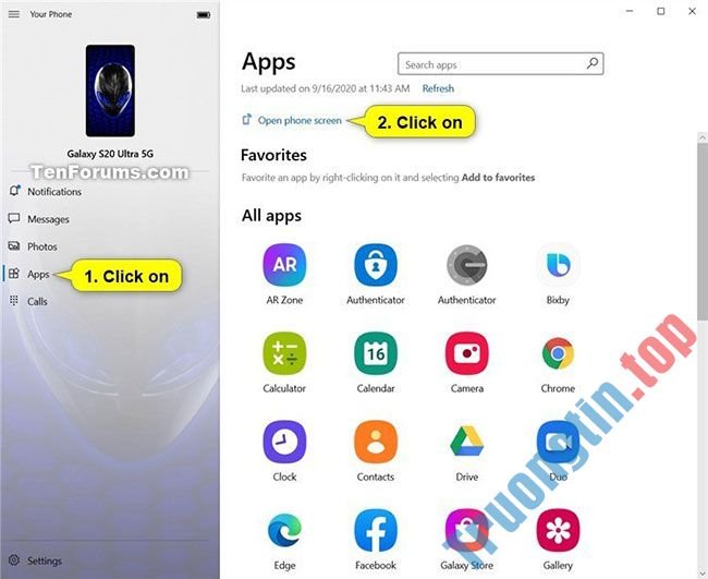 Cách&nbsp;mở&nbsp;Phone&nbsp;Screen&nbsp;trong&nbsp;ứng&nbsp;dụng&nbsp;Your&nbsp;Phone&nbsp;trên&nbsp;PC&nbsp;Windows&nbsp;10