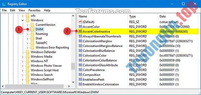 Cách thay đổi màu thanh tiêu đề (Title Bar) không hoạt động trong Windows 10 1 Cách thay đổi màu thanh tiêu đề (Title Bar) không hoạt động trong Windows 10