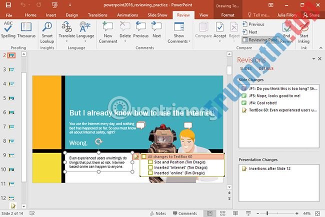 Review bài thuyết trình trong PowerPoint 2016