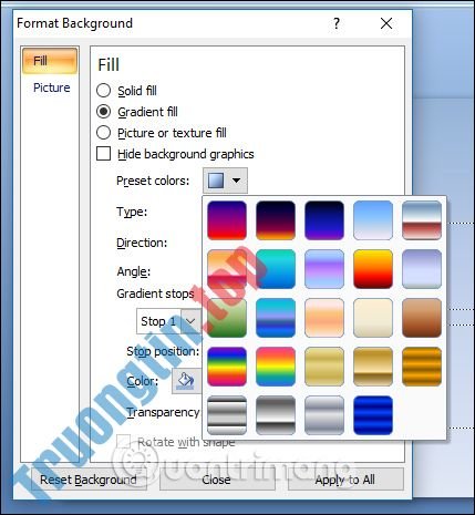 Cách&nbsp;tạo&nbsp;hiệu&nbsp;ứng&nbsp;phối&nbsp;màu&nbsp;nền&nbsp;PowePoint