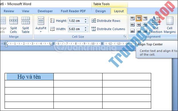 Cách tạo bảng trong Word 2007