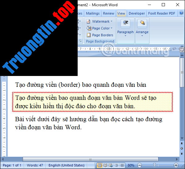 Tạo đường viền (border) bao quanh đoạn văn bản
