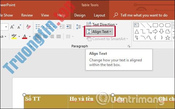 Cách&nbsp;căn&nbsp;giữa&nbsp;ô&nbsp;trong&nbsp;bảng&nbsp;PowerPoint
