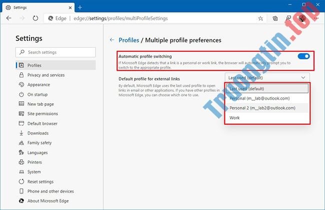 Cách tự động chuyển profile trên Microsoft Edge