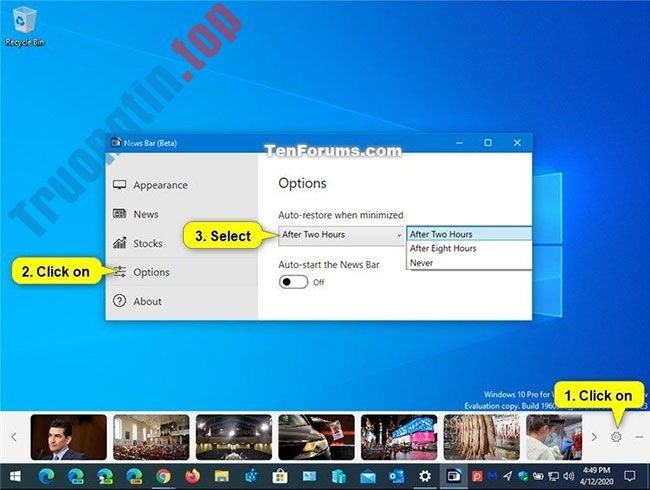 Cách bật/tắt tự động khôi phục News Bar khi thu nhỏ trong Windows 10