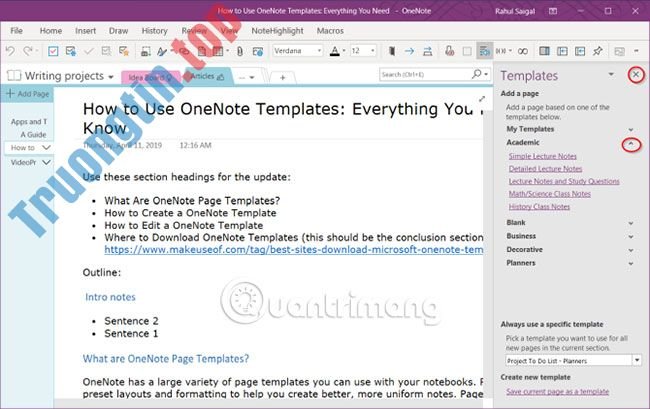 Cách&nbsp;sử&nbsp;dụng&nbsp;OneNote&nbsp;template