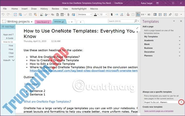 Cách&nbsp;sử&nbsp;dụng&nbsp;OneNote&nbsp;template