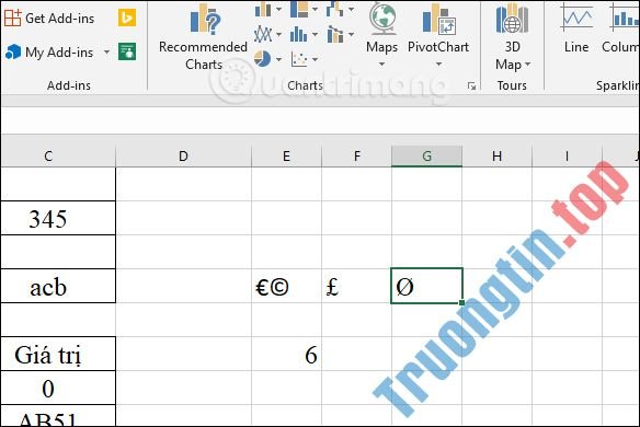 Cách chèn ký tự đặc biệt trong Excel