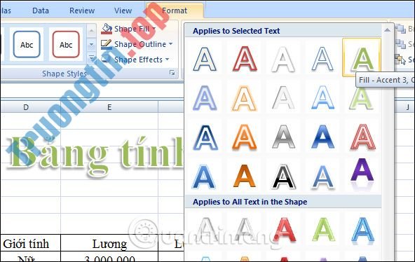 Cách&nbsp;chèn&nbsp;WordArt&nbsp;trong&nbsp;Excel