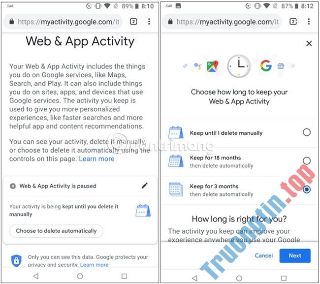 Cách&nbsp;tự&nbsp;động&nbsp;xóa&nbsp;vị&nbsp;trí&nbsp;Google&nbsp;và&nbsp;dữ&nbsp;liệu&nbsp;hoạt&nbsp;động&nbsp;web