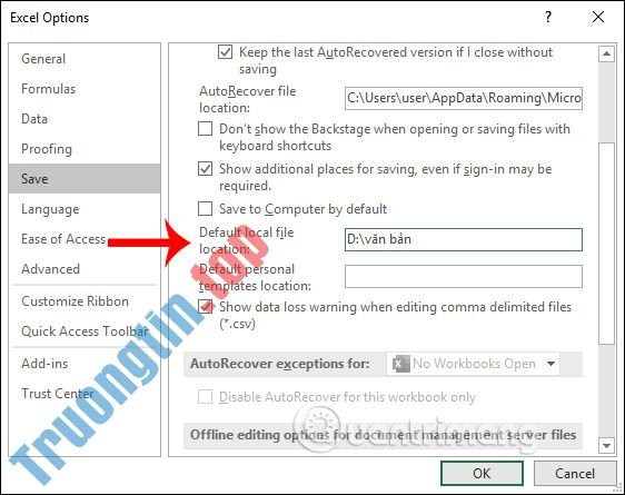 Cách&nbsp;đổi&nbsp;thư&nbsp;mục&nbsp;lưu&nbsp;file&nbsp;Excel&nbsp;mặc&nbsp;định