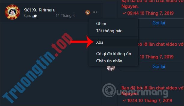 Cách&nbsp;xóa&nbsp;tin&nbsp;nhắn&nbsp;Messenger