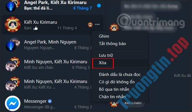 Cách&nbsp;xóa&nbsp;tin&nbsp;nhắn&nbsp;Messenger