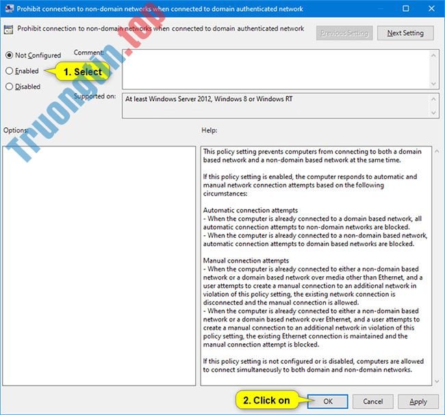 Bật/tắt kết nối đồng thời với cả mạng Non-domain và Domain trên Windows 10