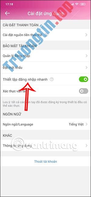 Cách đăng nhập MoMo không cần mật khẩu