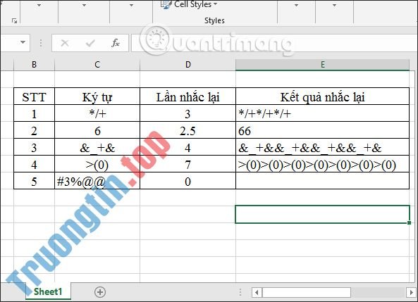 Cách sử dụng hàm REPT trên Excel