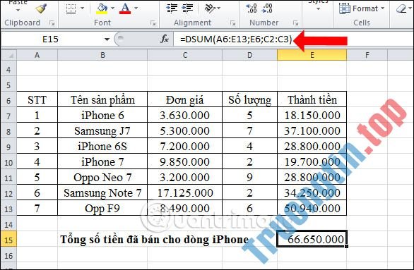 Cách&nbsp;dùng&nbsp;hàm&nbsp;DSUM&nbsp;để&nbsp;tính&nbsp;tổng&nbsp;với&nbsp;điều&nbsp;kiện&nbsp;phức&nbsp;tạp&nbsp;trong&nbsp;Excel