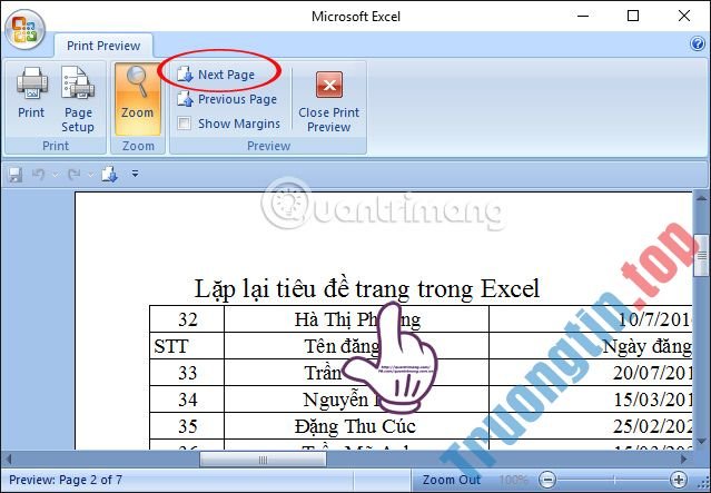 Cách lặp lại tiêu đề trong Excel 2007, 2010 và 2013 khi in