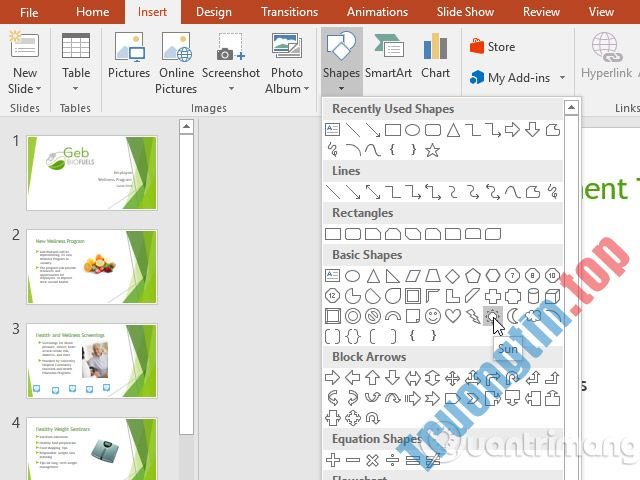 Thao&nbsp;tác&nbsp;với&nbsp;các&nbsp;hình&nbsp;dạng&nbsp;trong&nbsp;PowerPoint&nbsp;2016