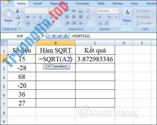 Hàm căn bậc 2 trong Excel: Công thức và cách sử dụng