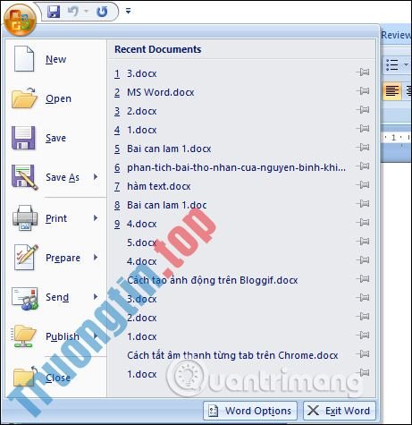 Cách&nbsp;xóa&nbsp;danh&nbsp;sách&nbsp;file&nbsp;vừa&nbsp;mở&nbsp;trong&nbsp;Word&nbsp;2007