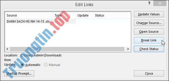 Cách&nbsp;tắt&nbsp;thông&nbsp;báo&nbsp;Update&nbsp;Link&nbsp;trên&nbsp;Excel