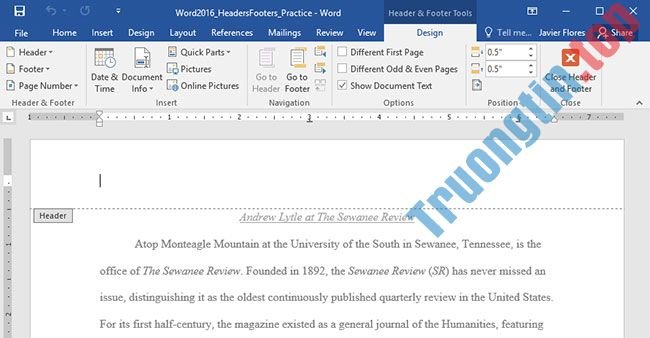 Word 2019 (Phần 15): Header và Footer 2 Word 2019 (Phần 15): Header và Footer