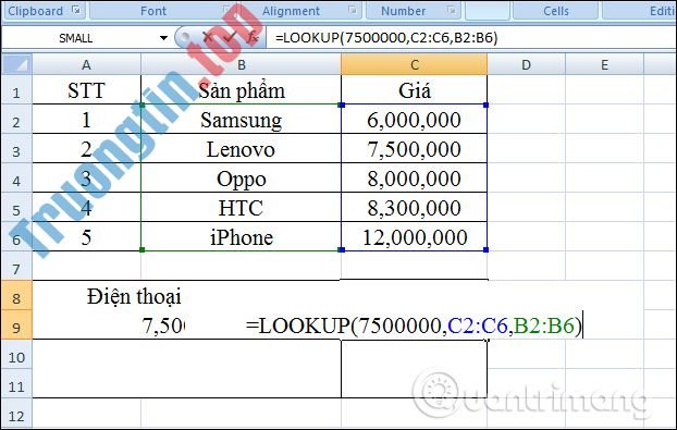 Cách&nbsp;dùng&nbsp;hàm&nbsp;Lookup&nbsp;trong&nbsp;Excel