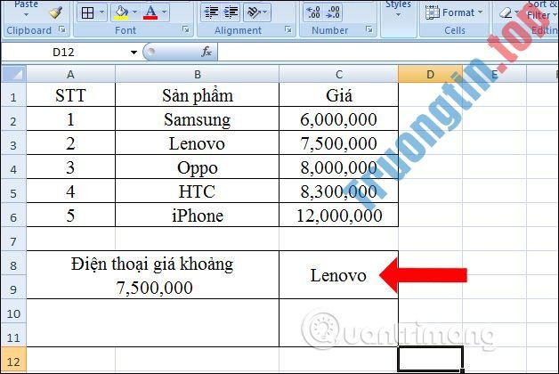 Cách&nbsp;dùng&nbsp;hàm&nbsp;Lookup&nbsp;trong&nbsp;Excel