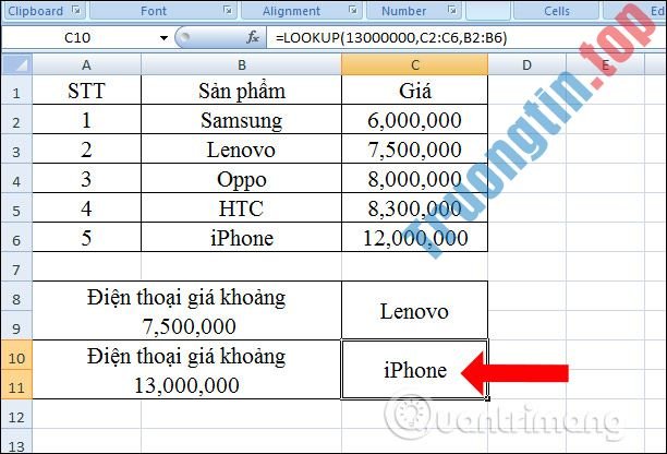 Cách&nbsp;dùng&nbsp;hàm&nbsp;Lookup&nbsp;trong&nbsp;Excel