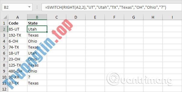 Cách&nbsp;sử&nbsp;dụng&nbsp;hàm&nbsp;SWITCH&nbsp;trong&nbsp;Excel&nbsp;2016