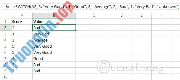 Cách&nbsp;sử&nbsp;dụng&nbsp;hàm&nbsp;SWITCH&nbsp;trong&nbsp;Excel&nbsp;2016