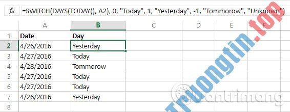 Cách&nbsp;sử&nbsp;dụng&nbsp;hàm&nbsp;SWITCH&nbsp;trong&nbsp;Excel&nbsp;2016