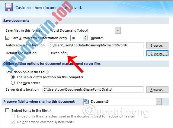 Cách&nbsp;đổi&nbsp;thư&nbsp;mục&nbsp;lưu&nbsp;file&nbsp;Word&nbsp;mặc&nbsp;định