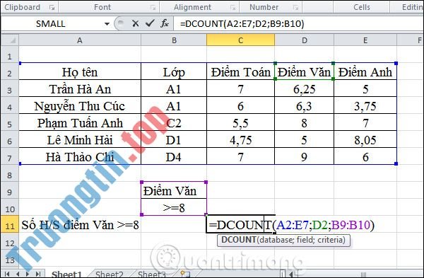 Cách&nbsp;dùng&nbsp;hàm&nbsp;DCOUNT&nbsp;trên&nbsp;Excel
