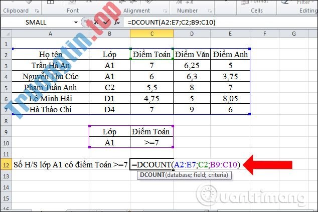 Cách&nbsp;dùng&nbsp;hàm&nbsp;DCOUNT&nbsp;trên&nbsp;Excel