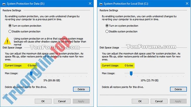 Cách xóa điểm khôi phục hệ thống trong Windows 10 3 Cách xóa điểm khôi phục hệ thống trong Windows 10